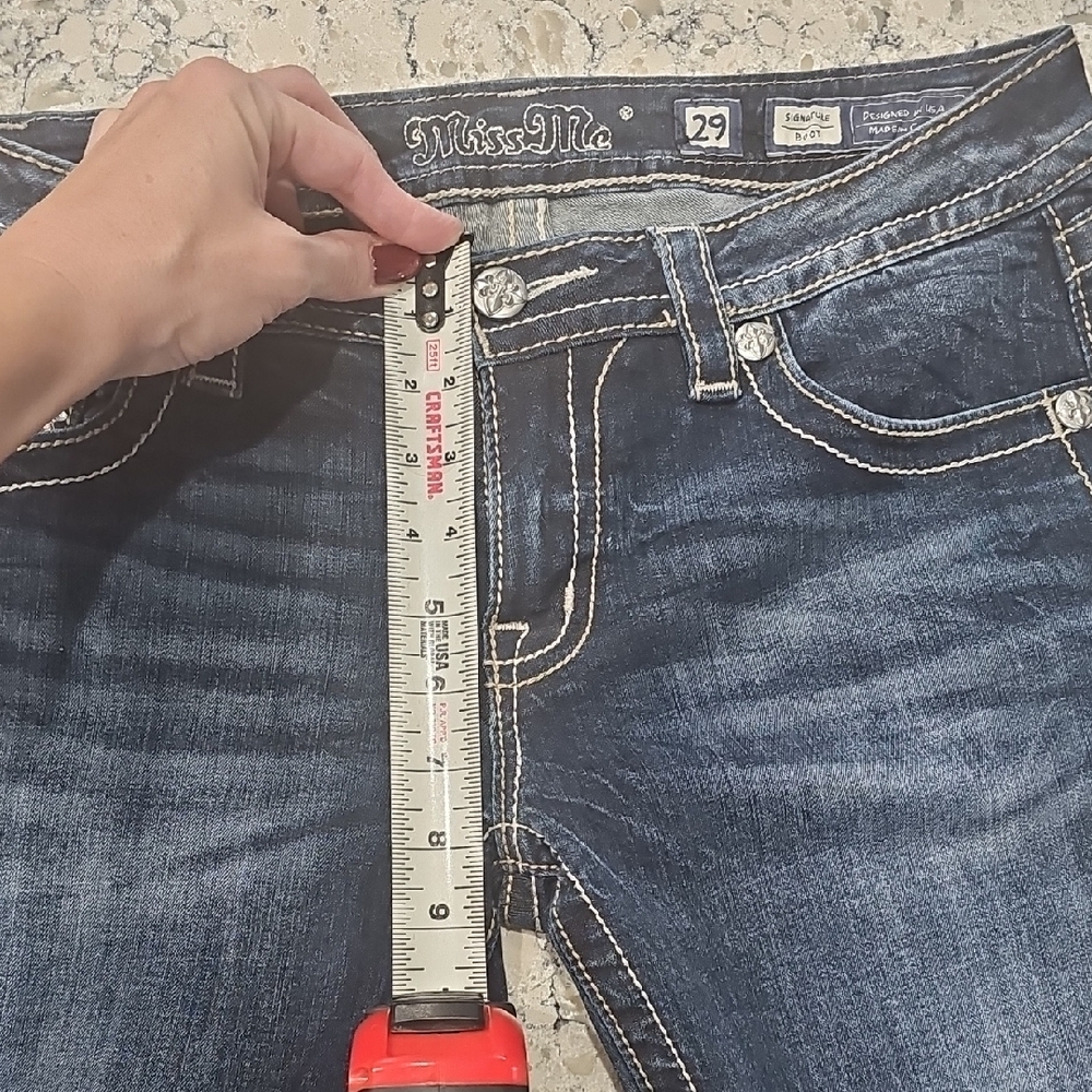Miss Me Dark Blue Boot Cut Jeans with Silver Accents - Picture 9 of 10